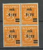 Finland year 1940 Overprinted stamps block MNH