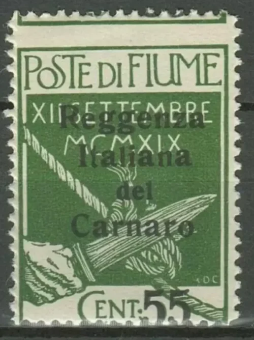 Fiume 1920 55c/5c Green Carnaro stamp