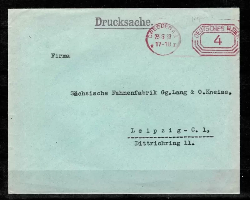 German Reich letter 1933 Dresden cancel