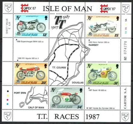 Isle of Man 1987 stamps Motorcycles MSS MNH