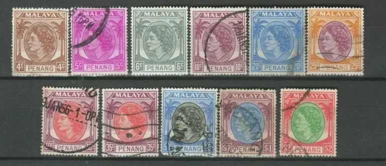 Malaya states – Penang 1954 Q E II lot to 2$ stamps