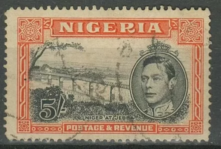 Nigeria 1938-51 KGVI 5/- Black & Orange Used stamp