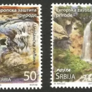 Serbia year 2018 stamps European nature protection, Waterfalls and caves