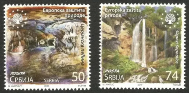 Serbia year 2018 stamps European nature protection, Waterfalls and caves