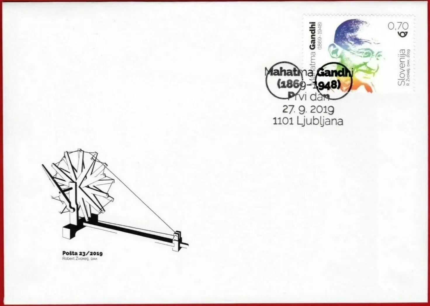 Slovenia year 2019 stamps Mahatma Gandhi FDC