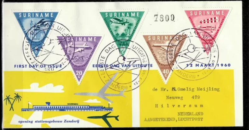 Suriname / Netherlands 1960 Recommended letter FDC / Airplanes