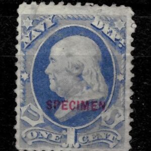 United States year 1873 stamp Navy 1c / SPECIMEN MNG