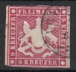 Württemberg stamp year 1859 - 9 Kruezer Michel Nr. 14 - 100 Eur MH