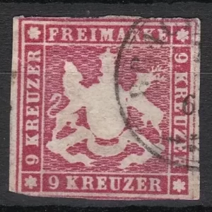 Württemberg stamp year 1859 - 9 Kruezer Michel Nr. 14 - 100 Eur MH