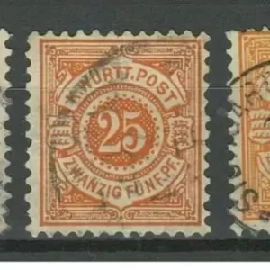 Württemberg stamps year 1875/90 25pf in Shades