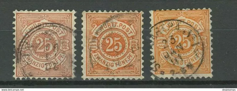 Württemberg stamps year 1875/90 25pf in Shades