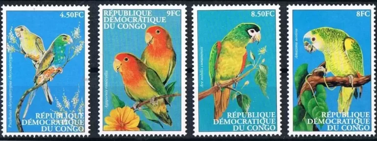 Congo year 2000 birds - Animals / Parrots full set