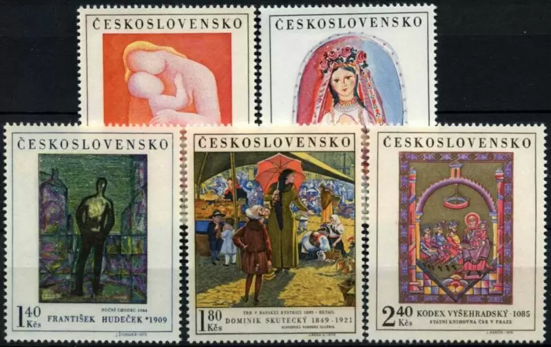 Czechoslovakia year 1970 stamps Art 1970 Mi. 1965/69 full set