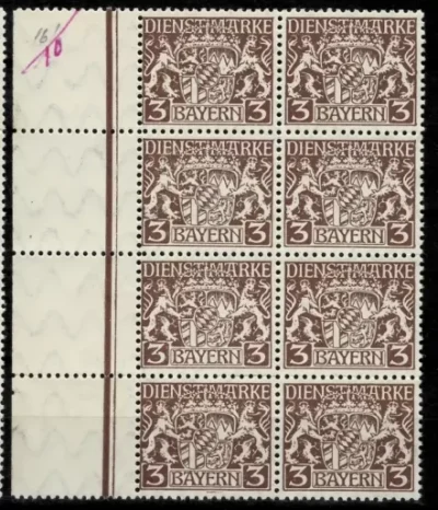 Germany Bayern 1916 3 Pfg. Dienstmarke block MNH stamps