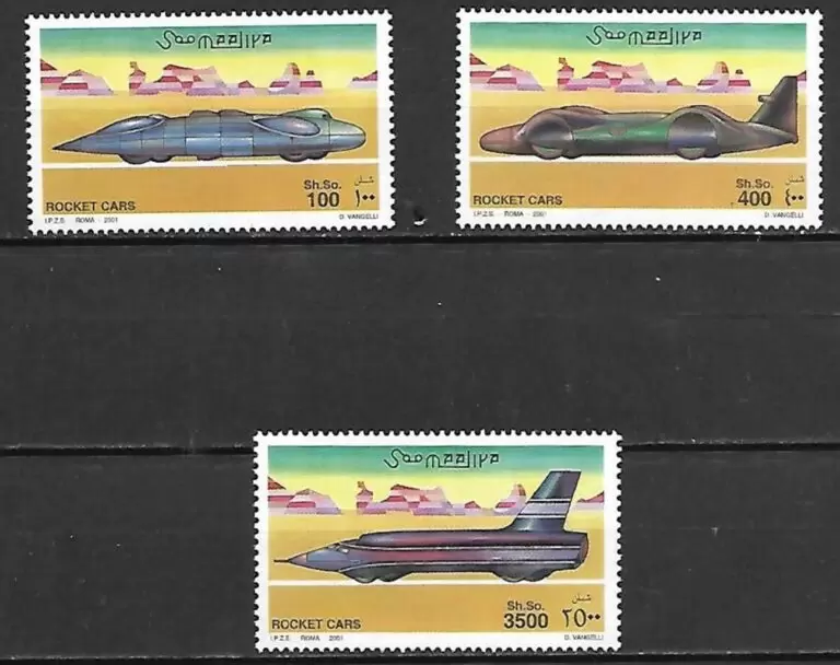 Somalia 2001 Rocket Cars MNH stamps set