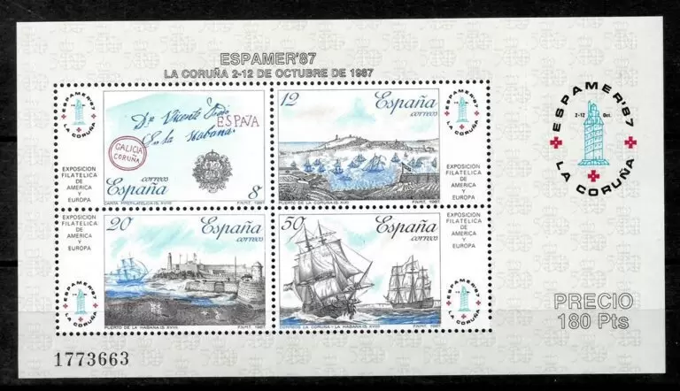 Spain year 1987 Ship Maritime Post to America stamps