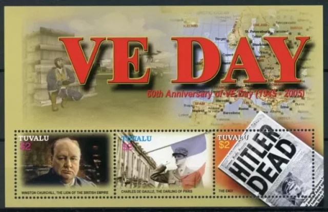 Tuvalu 2005 WWII VE Day 60th Churchill De Gaulle stamps