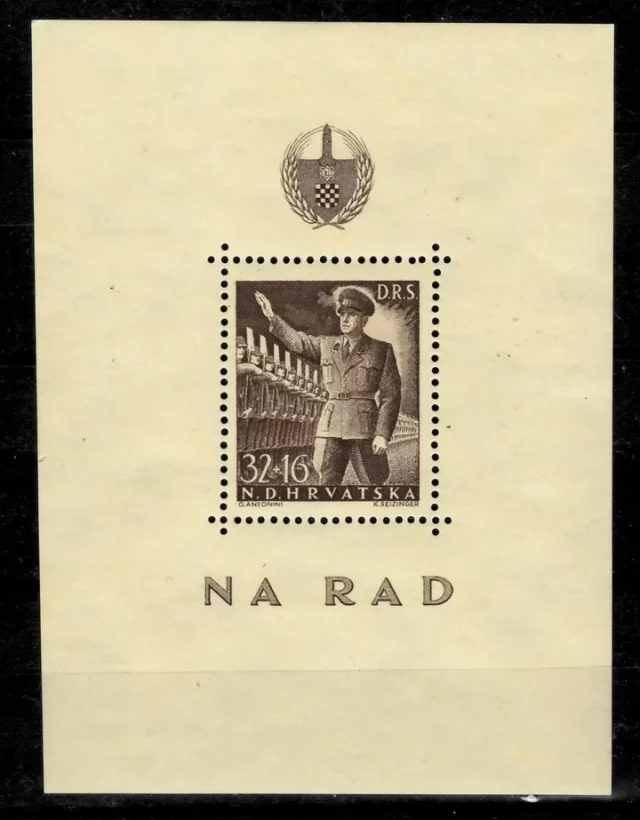 WWII Croatia NDH year 1944 Labour Service Ante Pavelić stamp