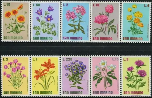 San Marino year 1971 Flowers MNH stamps set