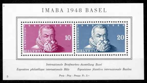 Switzerland year 1948 stamp International Philatelic Exhibition Basel MH