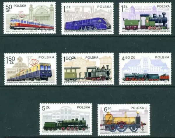 Poland year 1978 stamps - Trains Railways Locomotives complete set MNH**