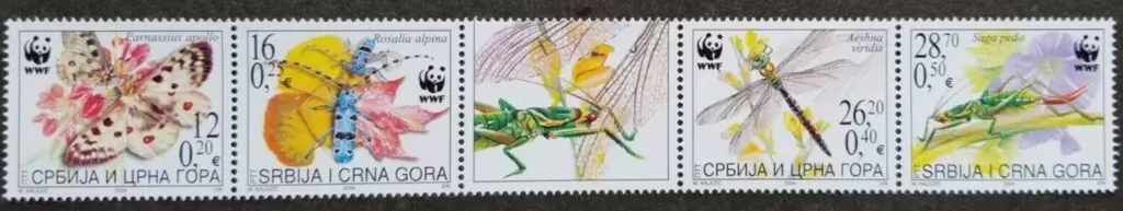 Serbia year 2004 stamps - Insects Butterfly Dragonfly full set