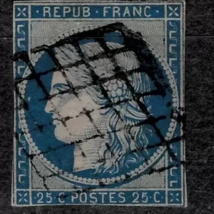 France 1849 25c BLue Mi 4 Used postage stamp