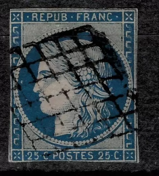 France 1849 25c BLue Mi 4 Used postage stamp