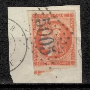 France year 1870 stamp 40c Orange Used cut