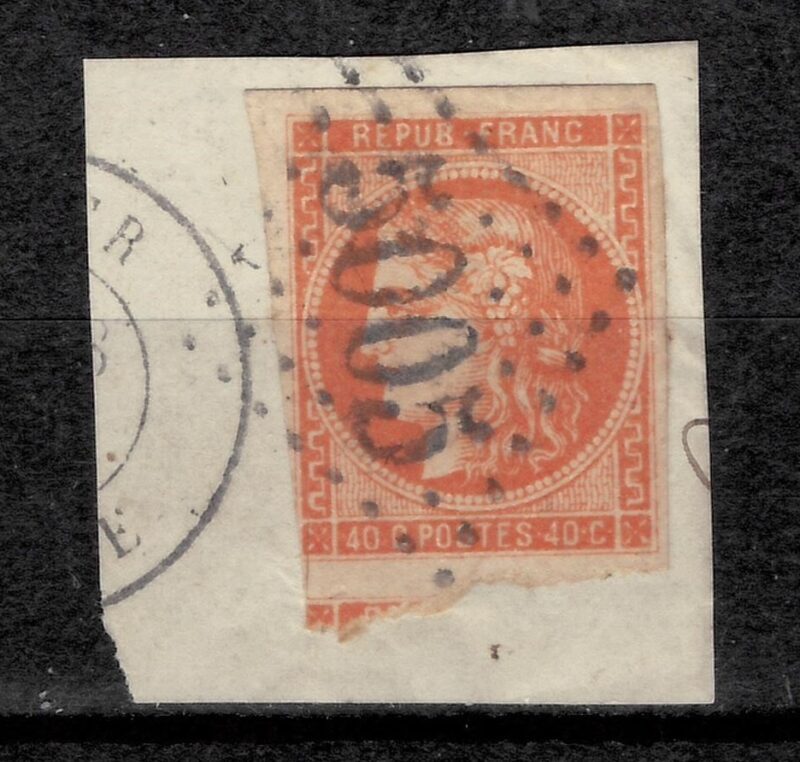 France year 1870 stamp 40c Orange Used cut