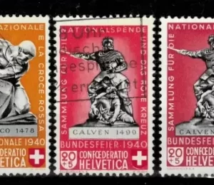 switzerland-1940-red-cross-national-fair-issue-used-postage-stamps