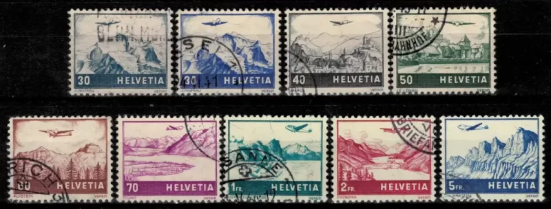 Switzerland year 1940 stamps Airmail Mi. 387-94 ☀ Used set