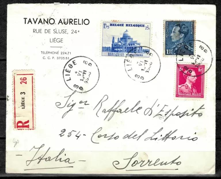 Belgium / Italy Reg. Cover 1938 Postal History