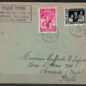 Belgium / Italy Reg. Cover 1939 Postal History / Chenee -Sorrento Napoli