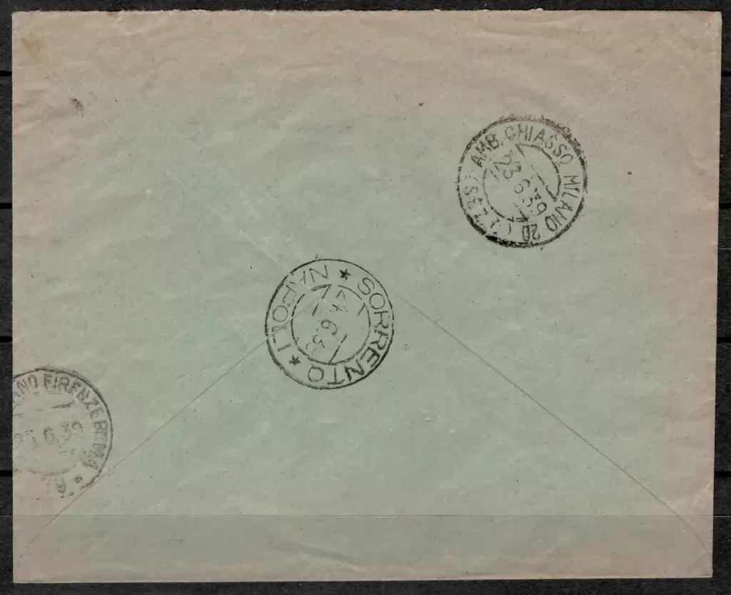 Belgium / Italy Reg. Cover 1939 Postal History