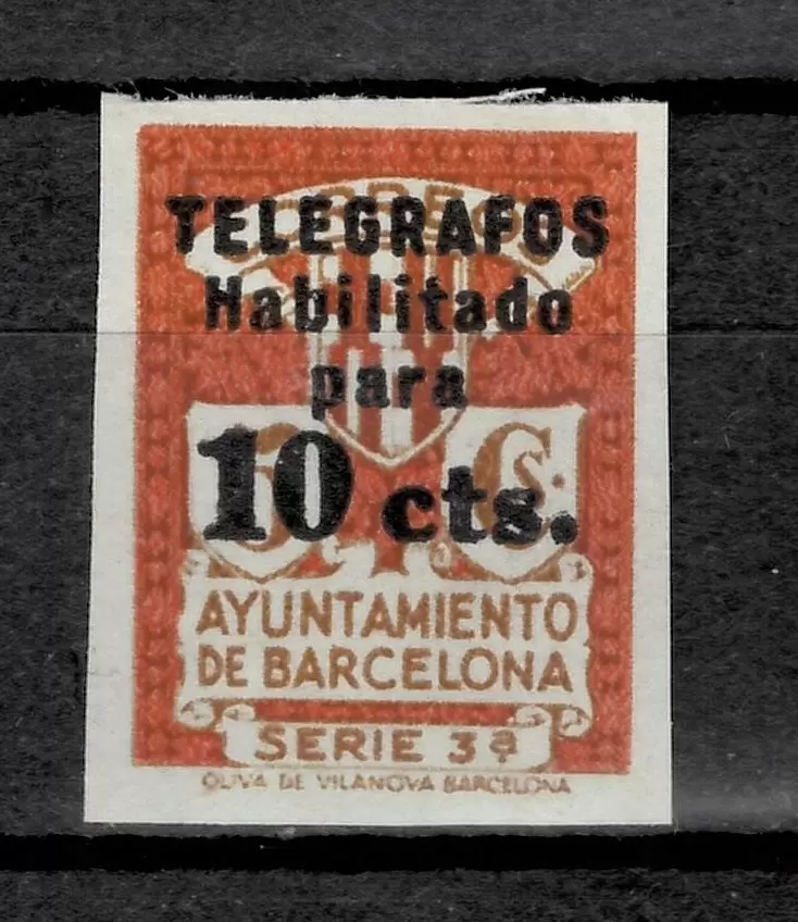 Barcelona Telegraph year 1934 stamp 10 cts Imperforated