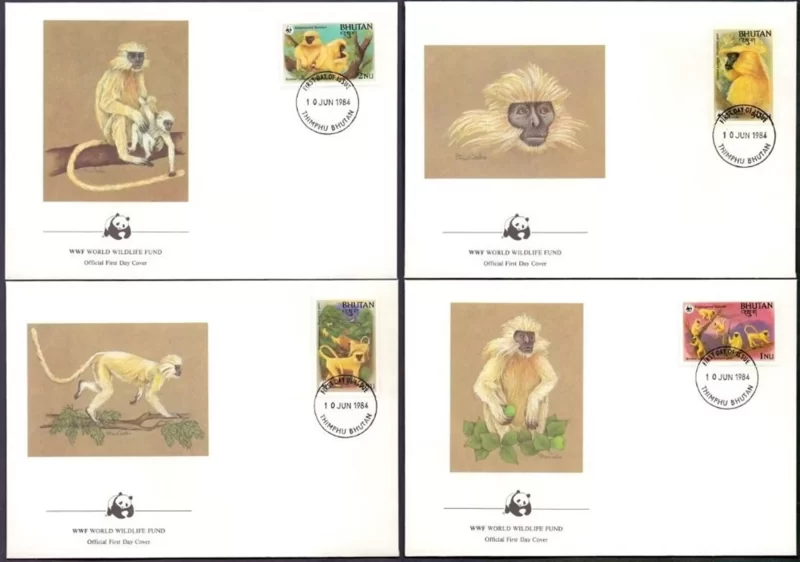 Bhutan 1984 WWF – Fauna Golden Langur monkey FDC