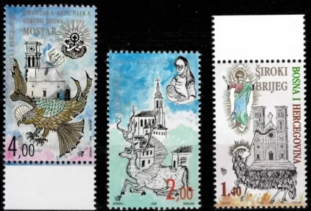 Bosnia - Mostar year 1995/96 Mostar Monastery, Srebrenica MNH postage stamps