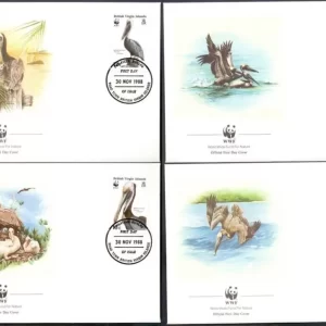 British Virgin Island 1988 WWF Fauna Birds White – Pelicans FDC set