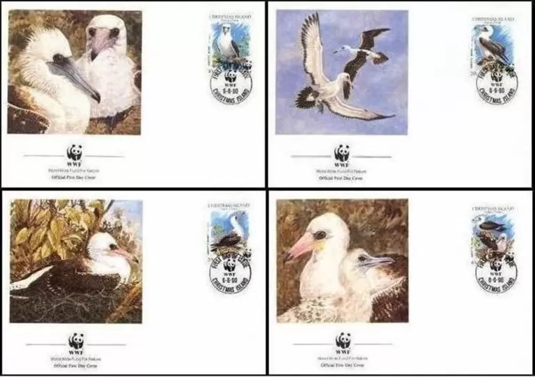 Christmas Island 1990 WWF Fauna Abbott’s Booby bird FDC stamps set