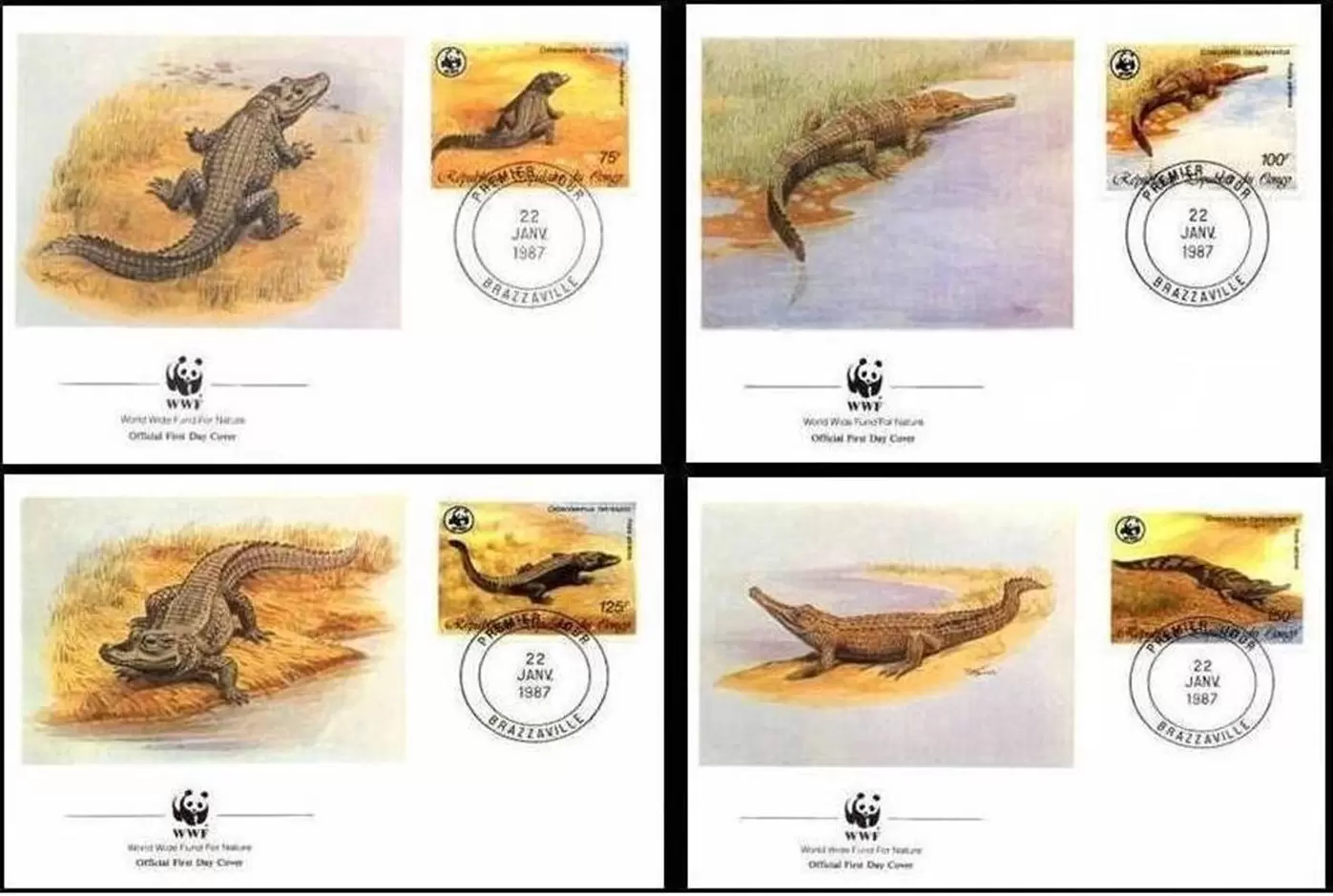 Congo PR 1987 WWF Fauna Reptiles Crocodiles FDC