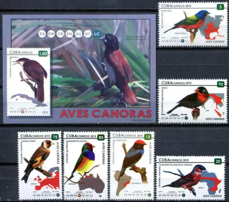 Cuba 2015 Fauna Birds Songbirds postage stamps set