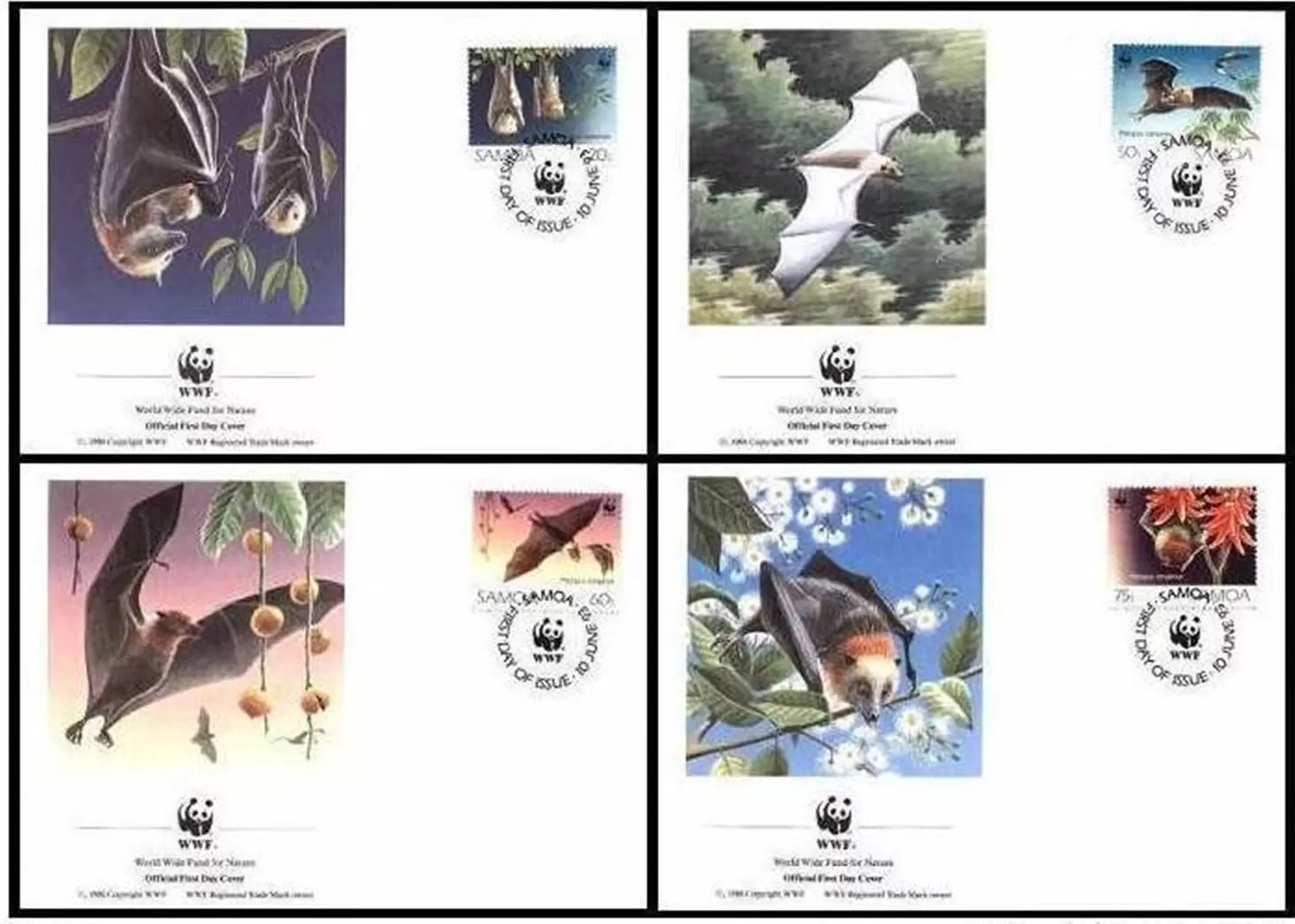 Samoa WWF 1993 – Fauna Fruit Bats bat postage stamps covers