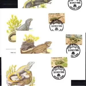 Turks Caicos Islands 1986 WWF Fauna Reptiles Iguanas FDC stamps set