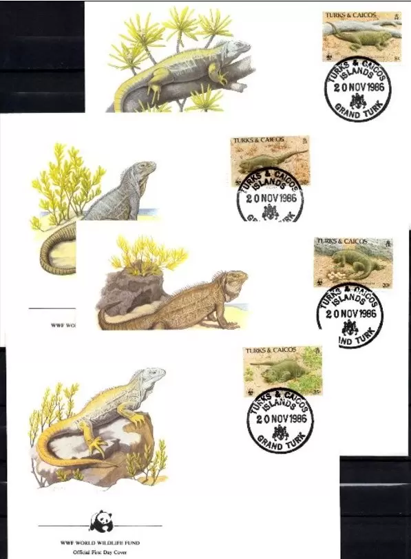 Turks Caicos Islands 1986 WWF Fauna Reptiles Iguanas FDC stamps set