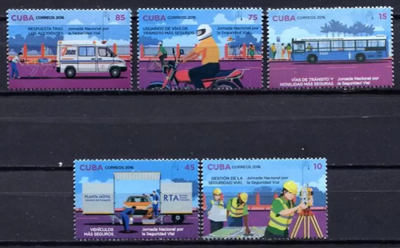 Cuba year 2016 stamps Ambulance Bus Motorcycle set MNH