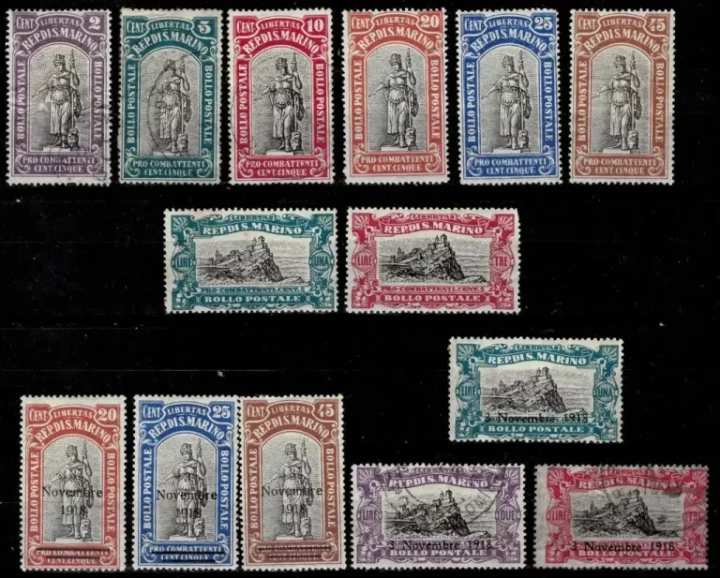 San Marino year 1918 stamps ☀ War Casualties Foundation ☀ MH set