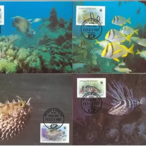 Antigua and Barbuda year 1987 WWF Sea marine life Max cards set