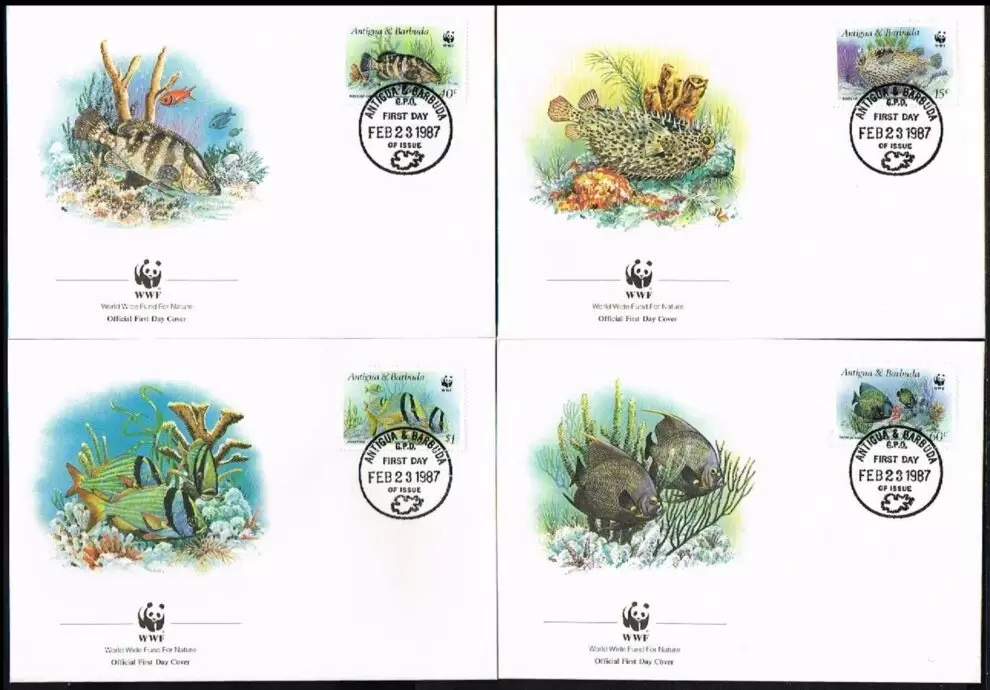 Antigua and Barbuda year 1987 WWF Water life FDC set