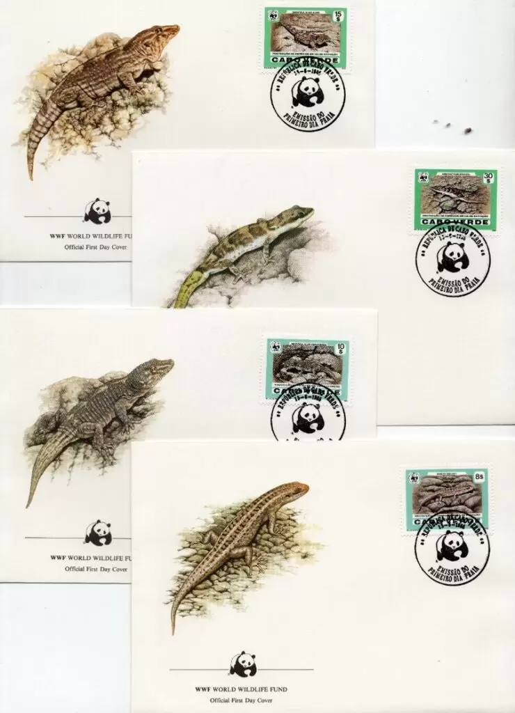 Cape Verde 1986 WWF Reptiles Desert Island Lizards FDC set